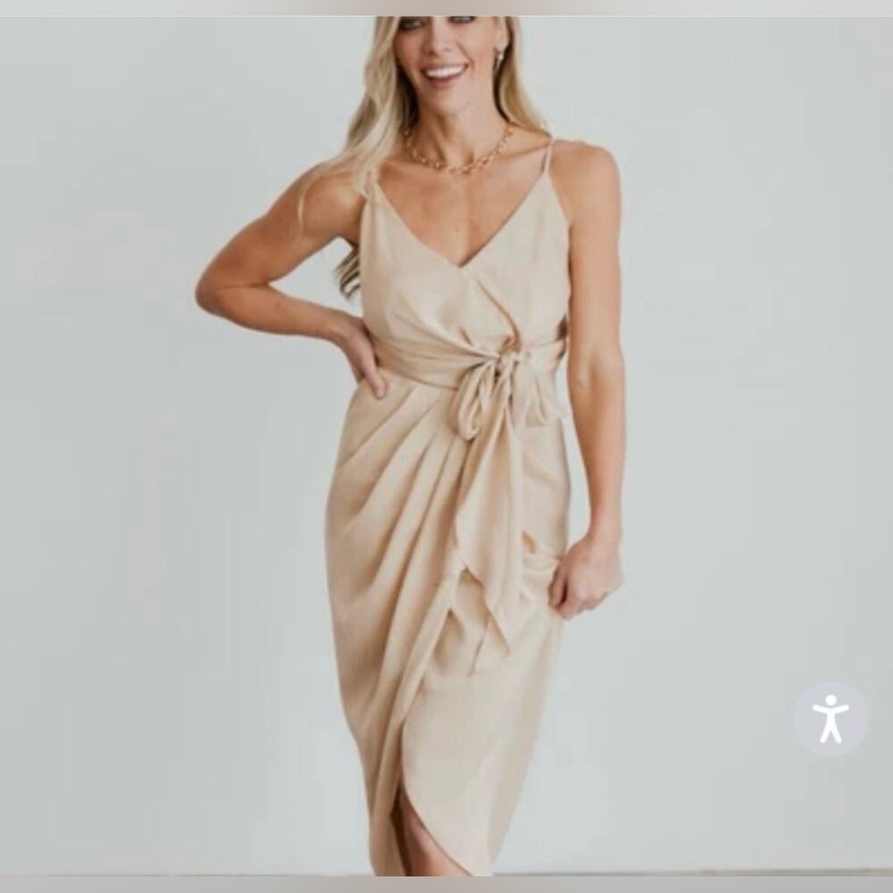 Baltic Born NWT Champagne Wrap Dress Bow Spaghetti Strap XL